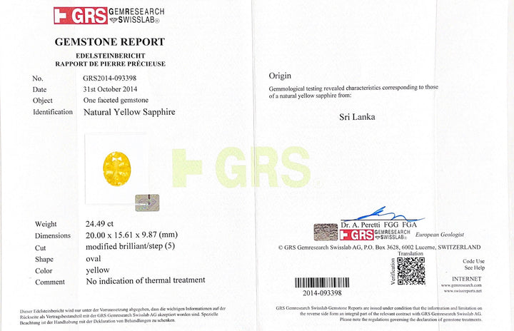 Unheated Yellow Sapphire 24.49 CT